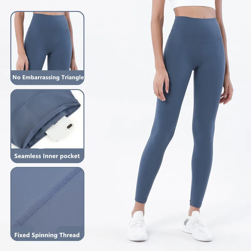 TikTok 2022 Custom High End Nude LuLu Yoga Pants High Waist Stretch Workout Running Hip Lift Women Seamless Yoga Leggings