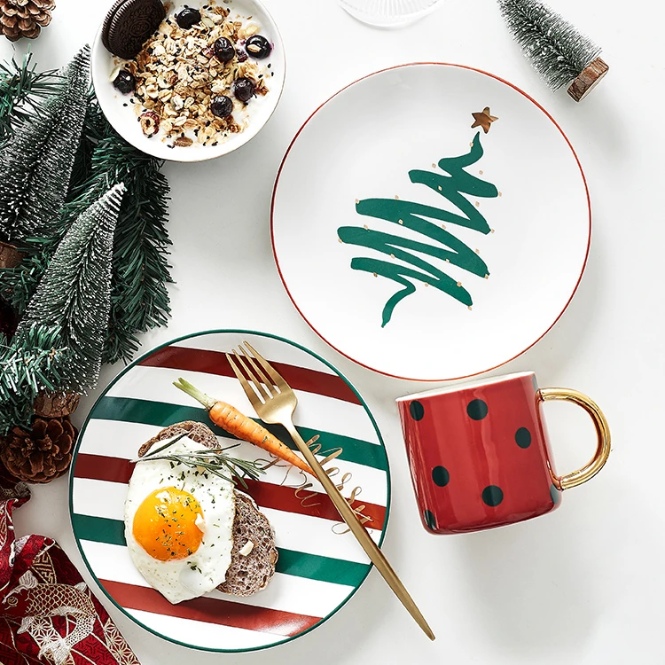 
Christmas Gift On Sale Ceramic Tableware Black Friday Deals Plates Gold Plated Jewelry Decoration Supplies Dinnerware Sets 