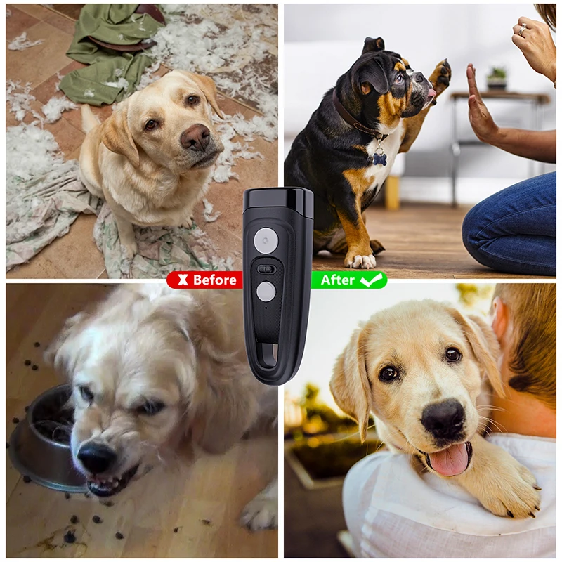 Dog Anti Barking Training Device Ultrasonic Dog Repeller with LED Flash Light Charging Pet Stop Bark Training Repeller 2023 New