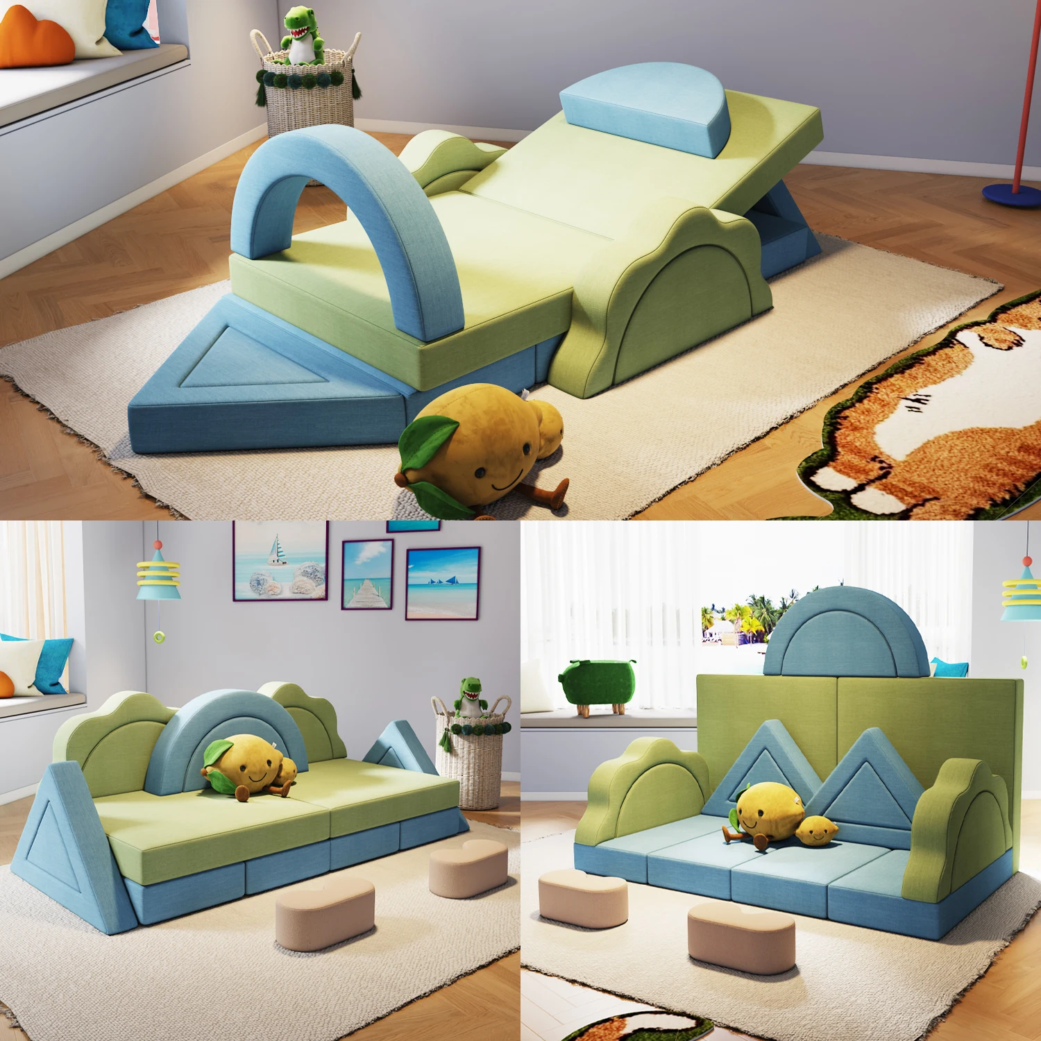 OEM Order kids playgrounds customization Sectional Sofa 18 PC Playroom Imaginative Furniture Play Couch kids Sofa For livingroom