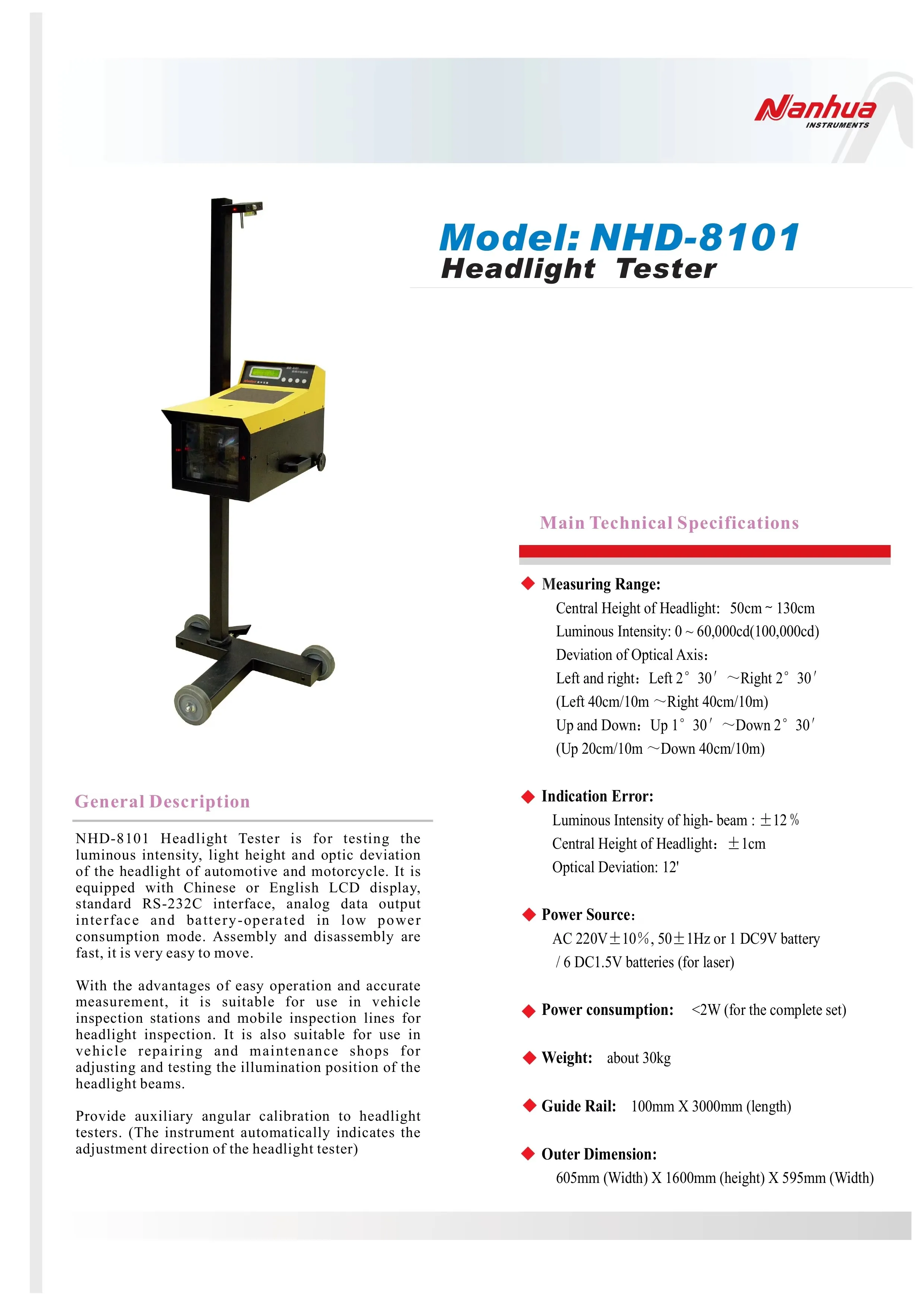 Nanhua NHD8101 Car Headlight Detection Headlight Detector Manual Light Detection Equipment NHD-8108