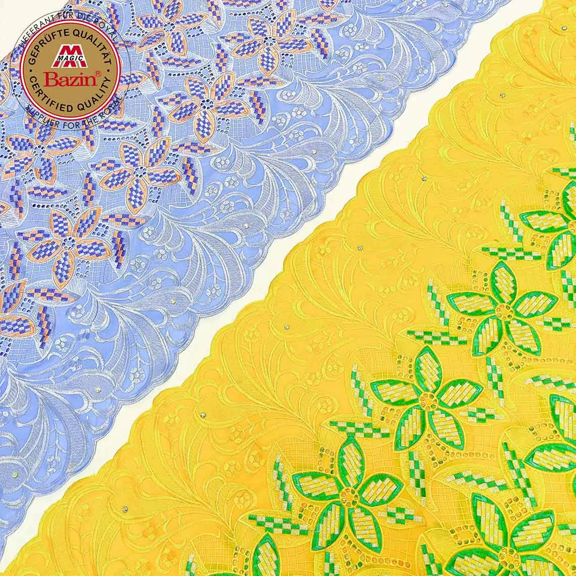 2.5+2.5 Yards Swiss Laces Fabric With Beads Bazin Riche Fabrics African 100% Cotton Embroidery Swiss Voile Lace For Guinea Women