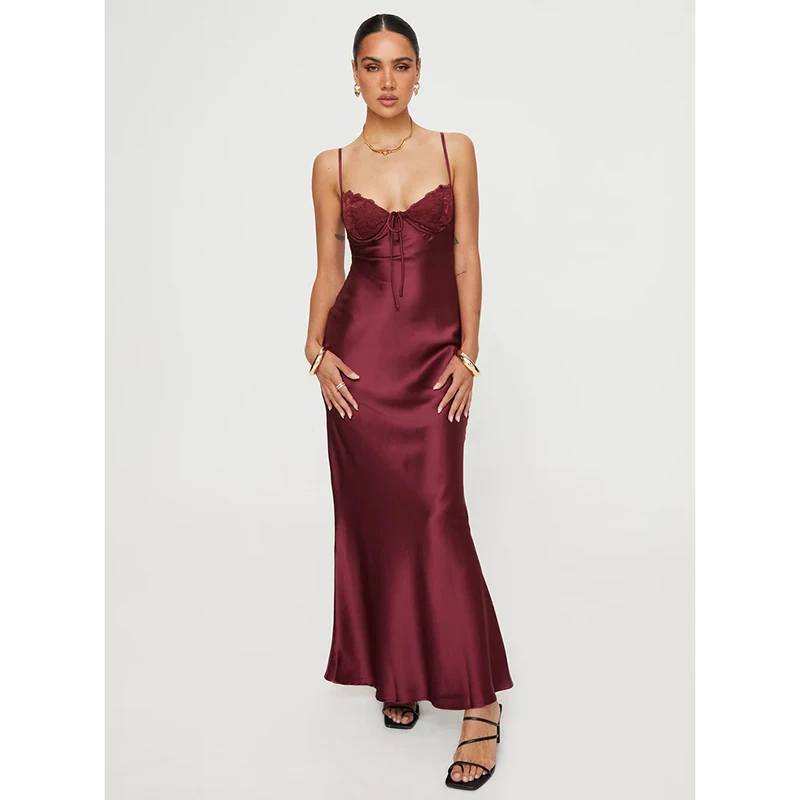 New arrivals Off the shoulder Strapless design sexy trend color Open Back wrapped chest casual Tiered skirt Maxi dress
