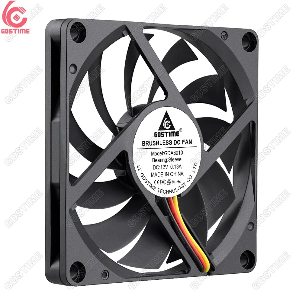 Gdstime GDA8010 80x80x10mm 80mm 3 PINS FG Sleeve Bearing DC 12V Brushless Axial Cooler Fan