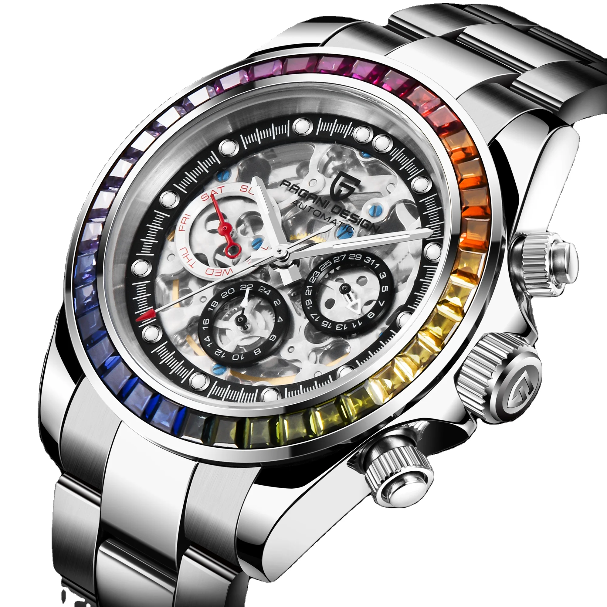 PAGANI DESIGN fashion Stainless Steel Waterproof Watch for Men with Diamond mechanical Movement