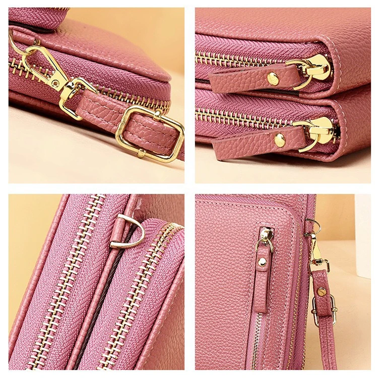 Custom Ladies Wallets Small Shoulder Bag Cell Phone Purse Large Capacity Litchi Grain Solid Color Crossbody Phone Bags For Women