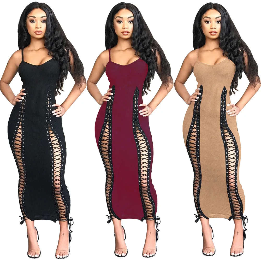 
Hollow Out Bodycon Dress 2019 Women Clothing Europe and America Strap Sleeveless Club Dresses 