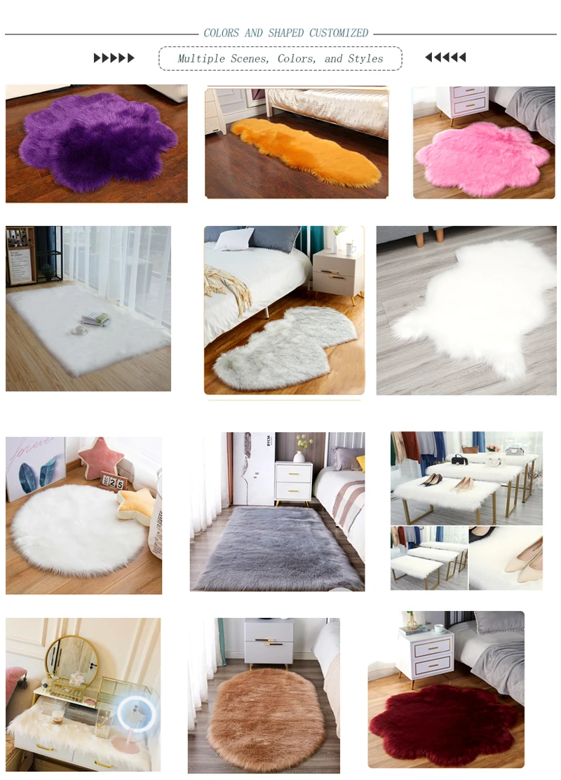 hot sale dark blue rectangle synthetic sheepskin furry faux fur rug mat