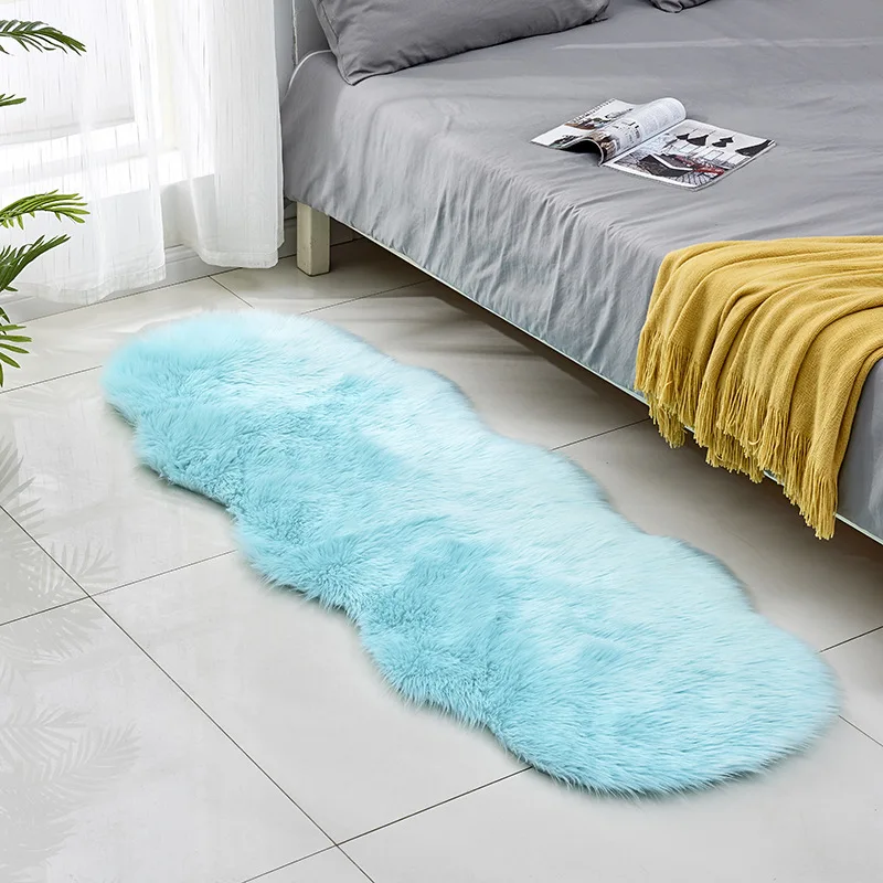 Round White Soft Sheepskin Fluffy Bay Window Sofa Moden Area Rugs Faux Fur Plush Wool Carpet for Bedroom Bedside Floor Mat