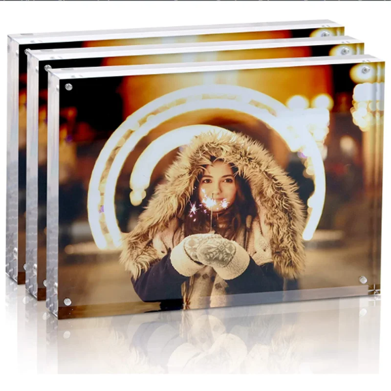 Кристально Прозрачная Акриловая Двухсторонняя кубическая Стеклянная фоторамка держатель для дисплея Декор 4x6 Магнитная плавающая рамка для картины