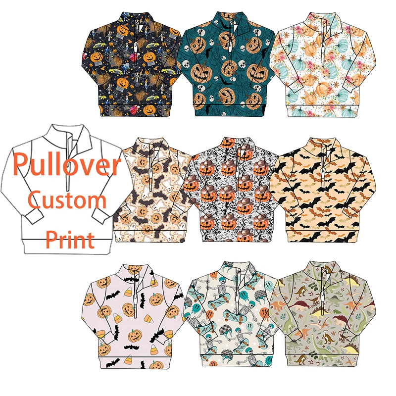 Long Sleeve Pullover with Half  Zipper  Warm Silver Fox Fabric Halloween Costume Custom Pattern Kids Lovely Clothing