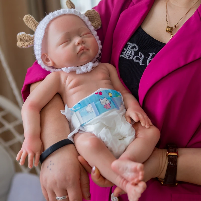 NPK 19inch Newborn Baby Size Full Solid Silicone Reborn Baby Girl Doll 3D Painted Skin Visible Veins no Hair