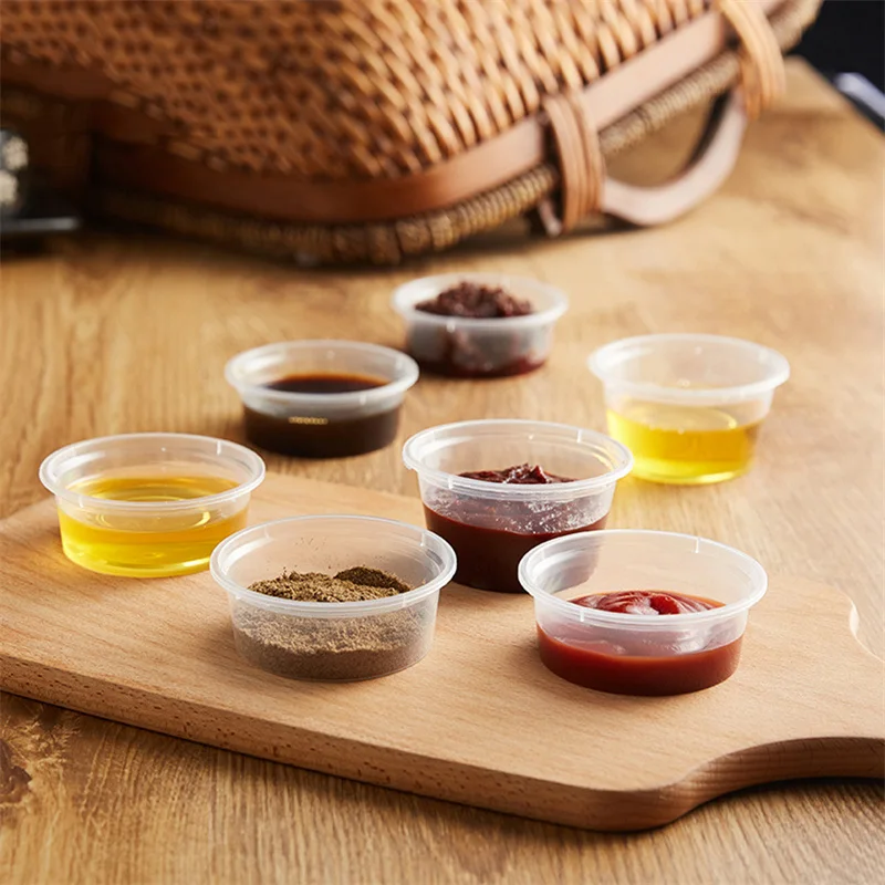 China Wholesale PP PET 1oz 1.25oz 1.5oz 2oz 3oz Disposable Clear Plastic Round PP Sauce Cup with Lid