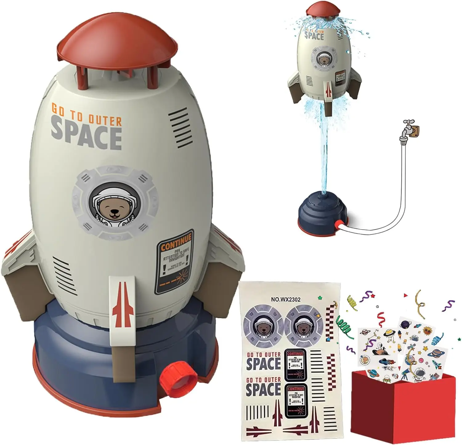 Rocket Sprinkler Outdoor Water Toys 360-Degree Rotation Attaches to Garden Hose Splashing Fun Toys  Garden Yard water toy