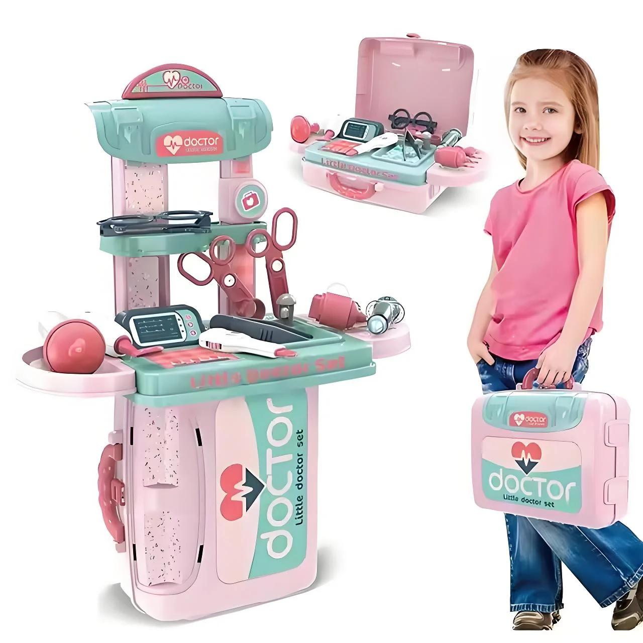 3 in 1 Educational Doctor Set with Carry Cases Pretend Play Plastic Little Doctor Toys Pretend Play
