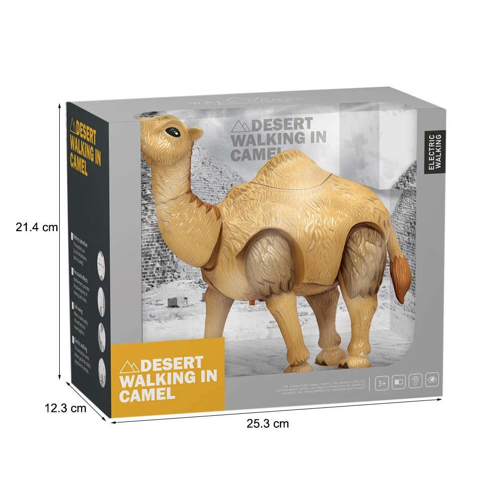 Battery operated plastic walking wild animal model electric toy camel with light and sound