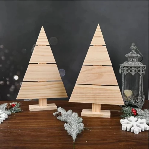 Christmas standing wooden tray unfinished blank wooden micro decoration wooden tree hand drawn DIY triangle