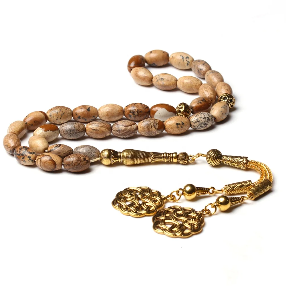 Натуральные молитвенные бусины Tasbih новый стиль картина яшма мисбаха золотая металлическая кисточка мусульманский Розарий подарок мусульманская мешбаха субха тесбих