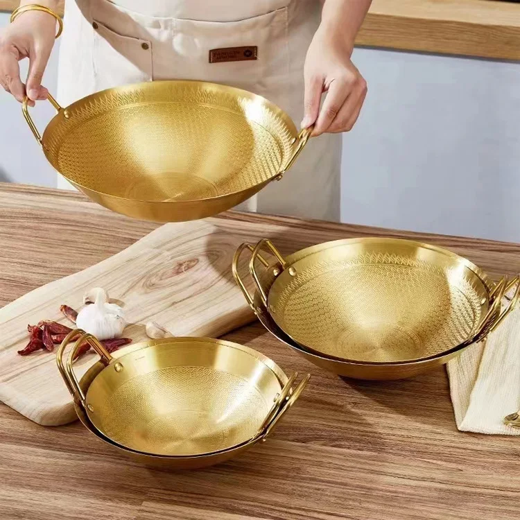 Commercial small hotpot non-magnetic thick double handle wok