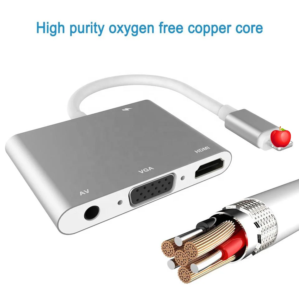Pogo 3 in1Aluminum Adapter with HDTV+ VGA + Audio ports for video/documents  to TV or projector