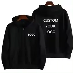 Custom Logo Embroidery Print Men Women With Zipper Jacket Coat Hooded Hoods Sweatshirt Long-Sleeved Pullover Solid Color Hoodie
