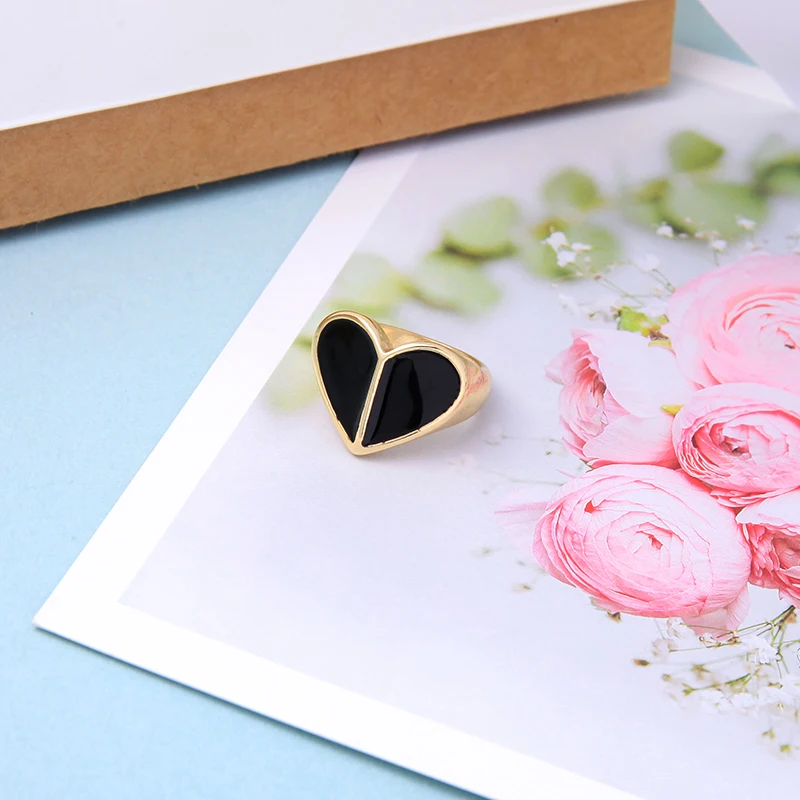 JZ00144D Gold Color Alloy Red Enamel Heart Style Gemstone Rings for Women & Girls for Wedding Engagement Party Anniversary Gifts