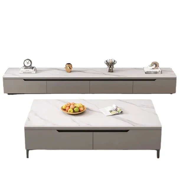 Living Room Luxury TV Unit Cabinets Modern TV Stand MDF Oak Birch Wood Marble Coffee Table With Drawer