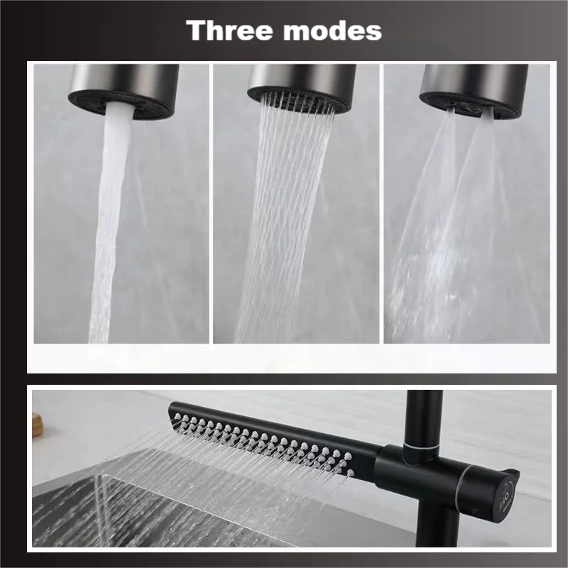 New design Waterfall Rain Kitchen Sink Faucet With Pull Down Sprayer  SUS 304 Single Hole Kitchen Sink Faucet