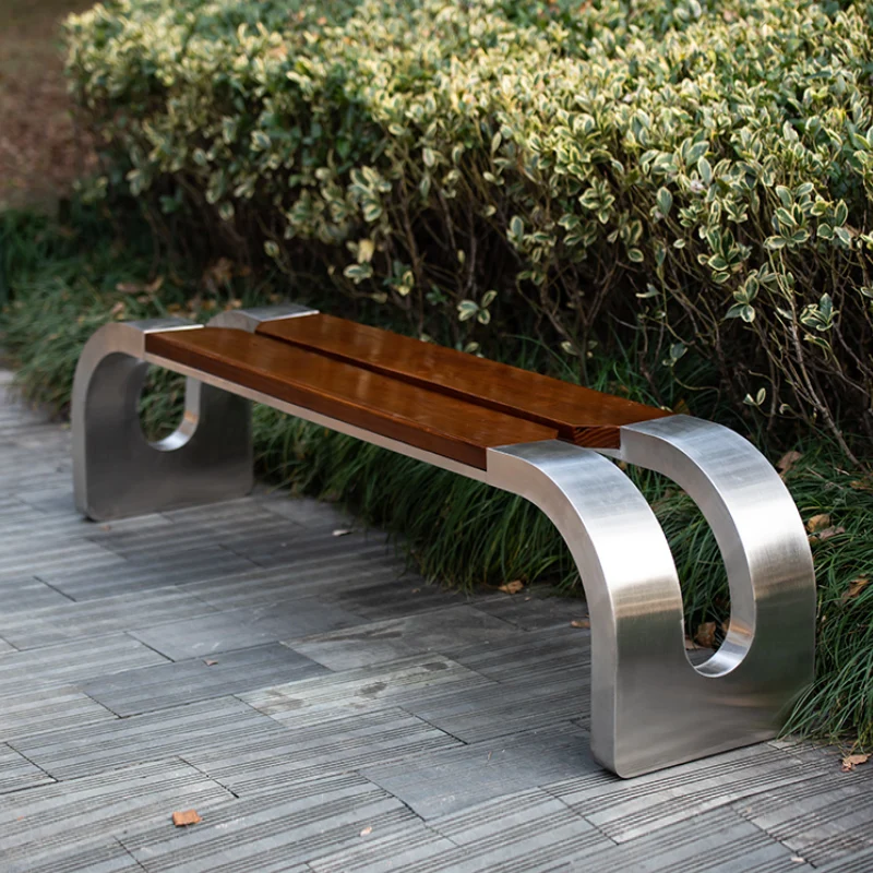 Light coffee color Outdoor Stainless steel Bench Park Square Chairs Can Be Customized Urban Furniture