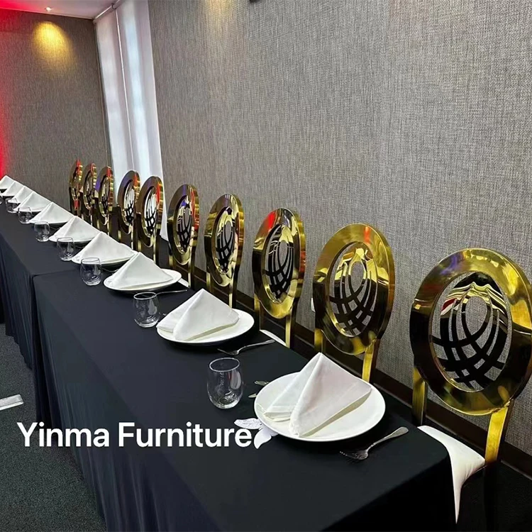 Banquet Party Event Furniture Round Back Gold Stackable Event Stainless steel Chairs Wedding