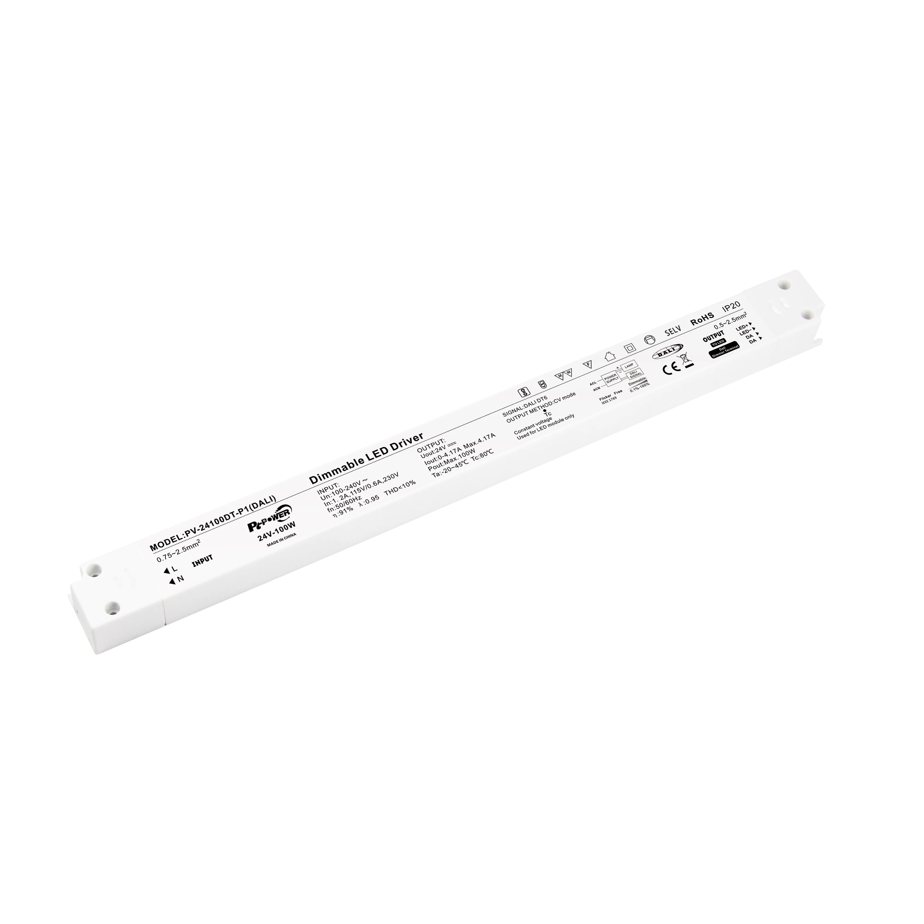 Dimmable LED Driver 12V 24V 100 Watts DALI Dimming LED Power Supply 100V to 240V AC to DC Transformer DALI Lighting controller