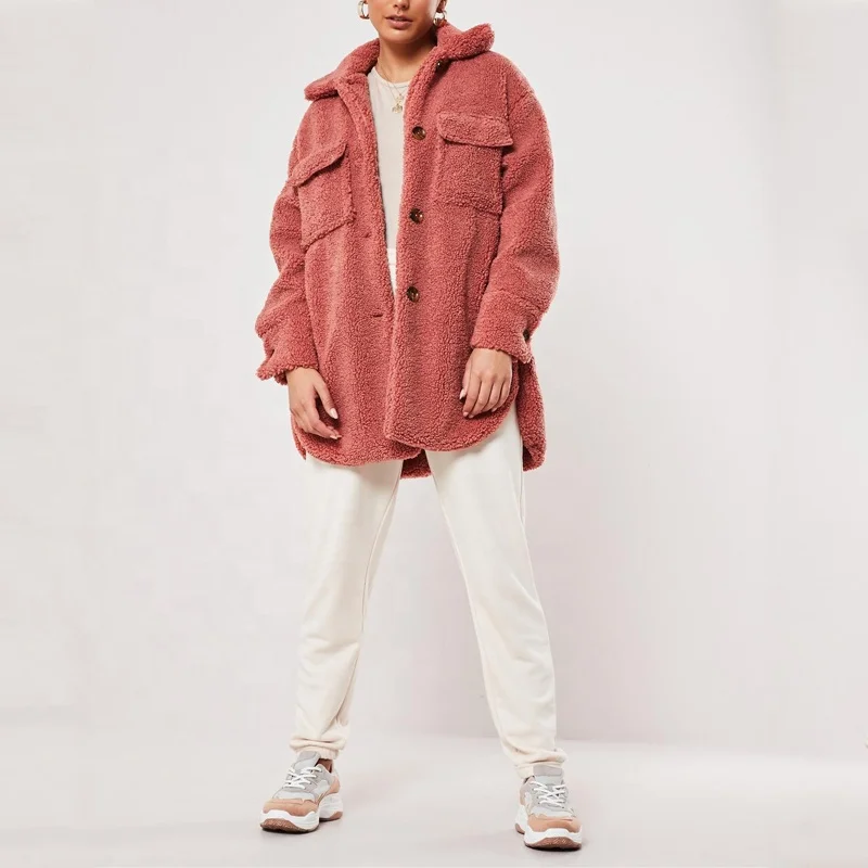 
Пользовательские Оптовая Продажа для женщин зимние толстые теплые флисовое Пальто Розовый Тедди длинные негабаритных Дальнобойщик куртка 