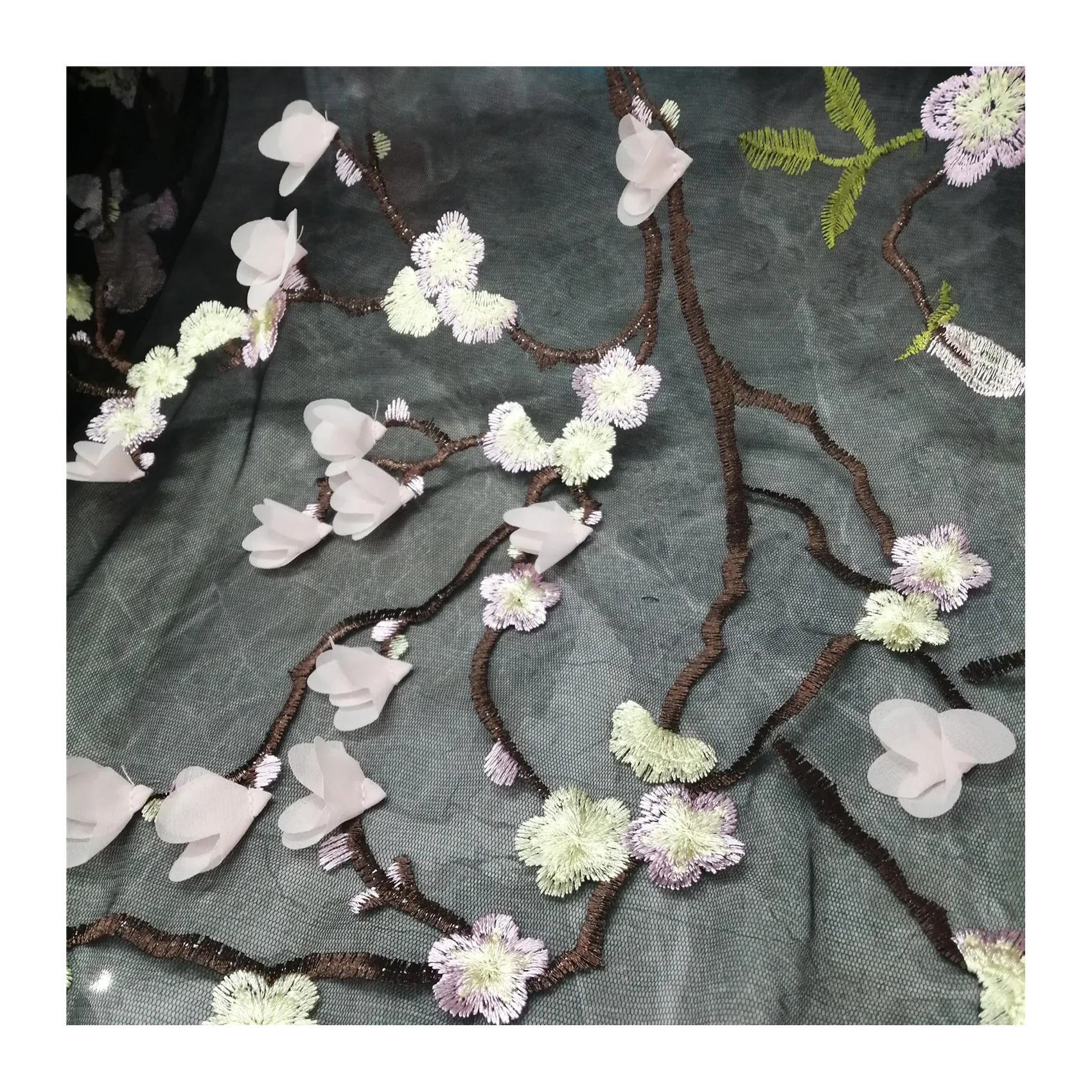 3D Flower Net Embroidery Fabric Beautiful Lace Dress Fabric Home Textiles Curtain Fabric