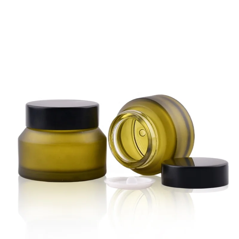 Glass Jar Packaging 15g 30g 50g Empty Inclined Shoulder Frosted Glass Cream Cosmetics Jar With Screw Cap Lid