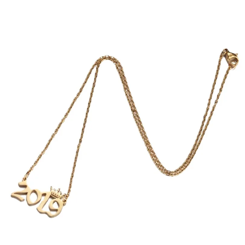 Kingcome Ins Metal Wind Niche Design Sense Sweater Chain Digital Necklaces Stainless Steel Year Crown Number Necklace