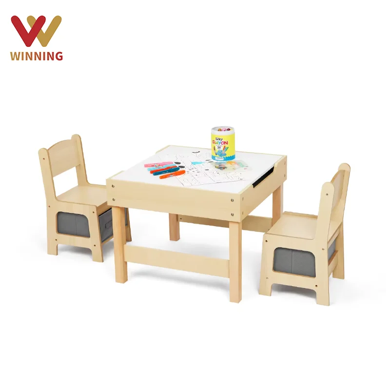 Wooden Preschool Home Daycare Furniture Sets Montessori Double Side Table And Chairs For Kids Kindergarten Activity Table
