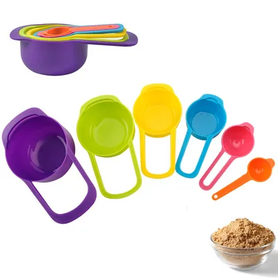 Kitchen 6-piece Plastic Coffee Measuring Cup Adjustable Baking Colorful Measuring Spoon Set