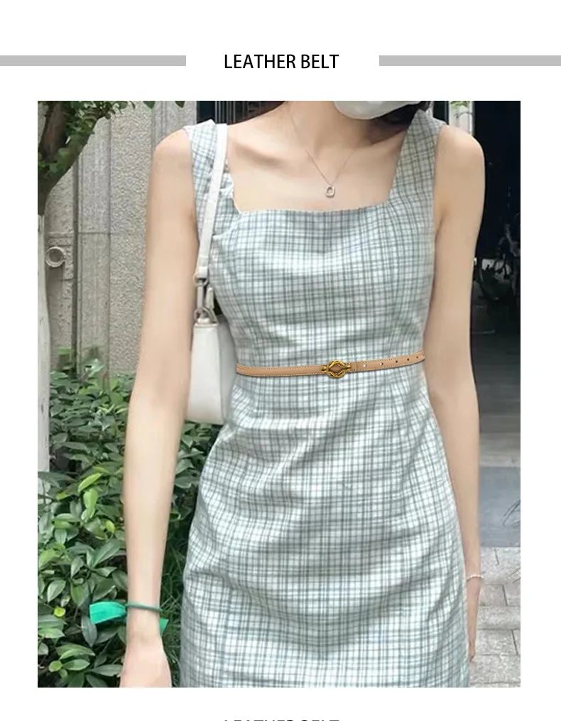 Belt Ladies Genuine Leather Cowhide White Thin Belt Fashion Versatile Decorative With Dresses Denim Pants Belt Summer