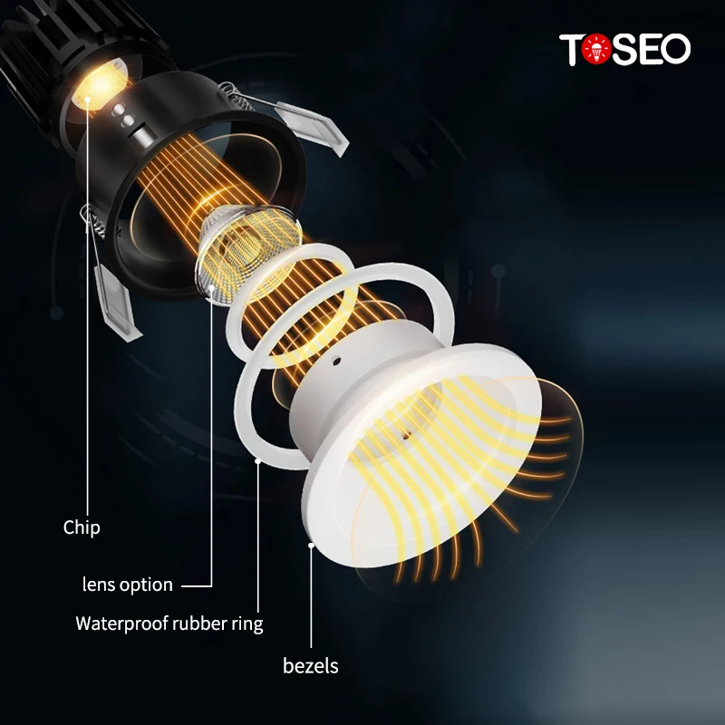 TOSEO Customized Super Slim Bezels Anti Glare GU10 Front Replace Bulb Deep Cup Spot Light led downlights china
