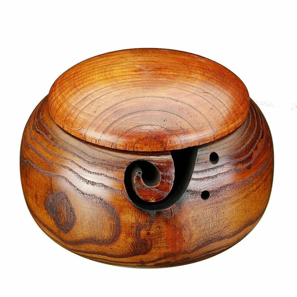 
Wooden Yarn Bowl Holder Knitting Crochet Yarn Wool Storage Container With Lid 