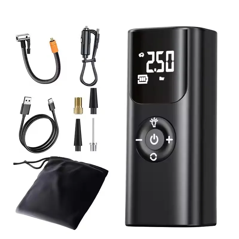 QS002 Wireless and wired dual-use Black 150PSI Car Air Pump Portable  Air Compressor Rechargeable Battery Electric Tire Pump