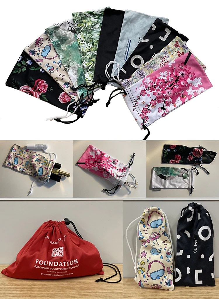 Microfibre Packaging Custom Logo Printed Drawstring Microfiber Bags For Eyeglasses Sunglasses Jewelry Package Microfiber Pouch