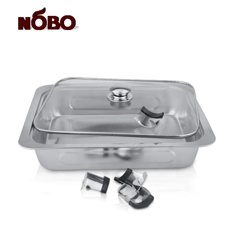 NOBO banquet rectangle stainless steel small buffet serving dish with glass lid