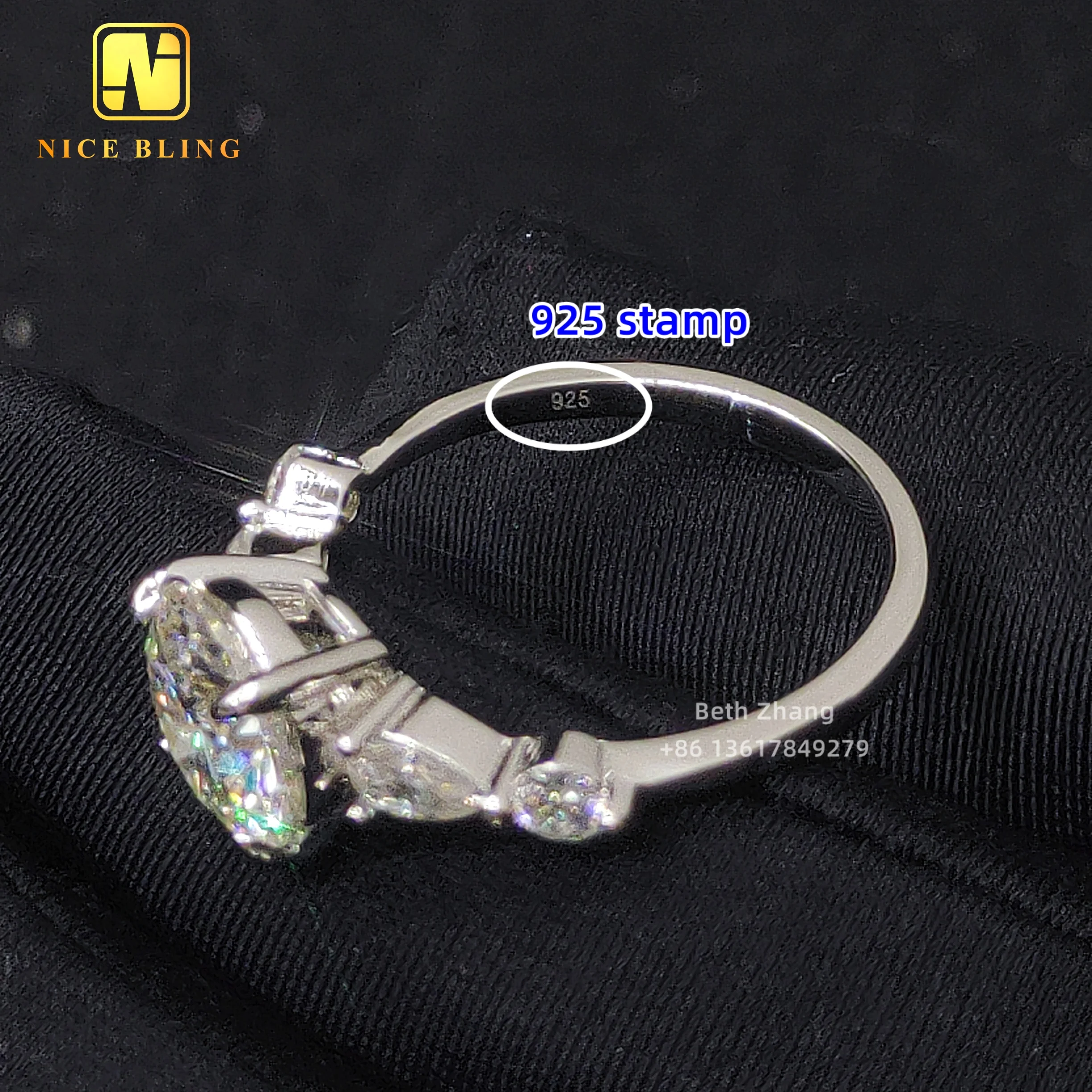 Wholesale Price 5 Stone Rings 9MM Round Moissanite DIamond Engagement Rings For Women Girls 925 Silver Luxury Wedding Rings