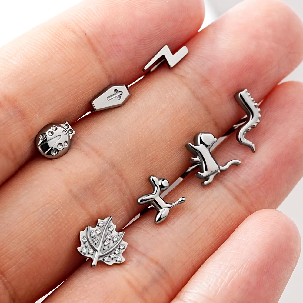 Toposh G23 F136 Titanium Threadless Flat Back Push Pin Earrings Top Labret Helix Cartilage Piercing Body Piercing Jewelry