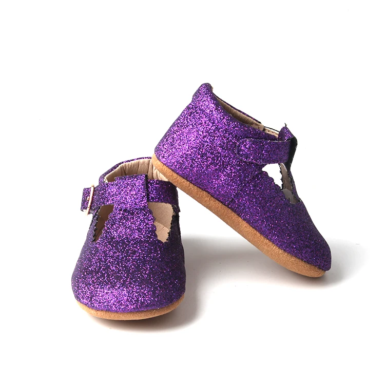  Skidproof Breathable Leather T-bar Soft Soles Glitter Shiny Baby
