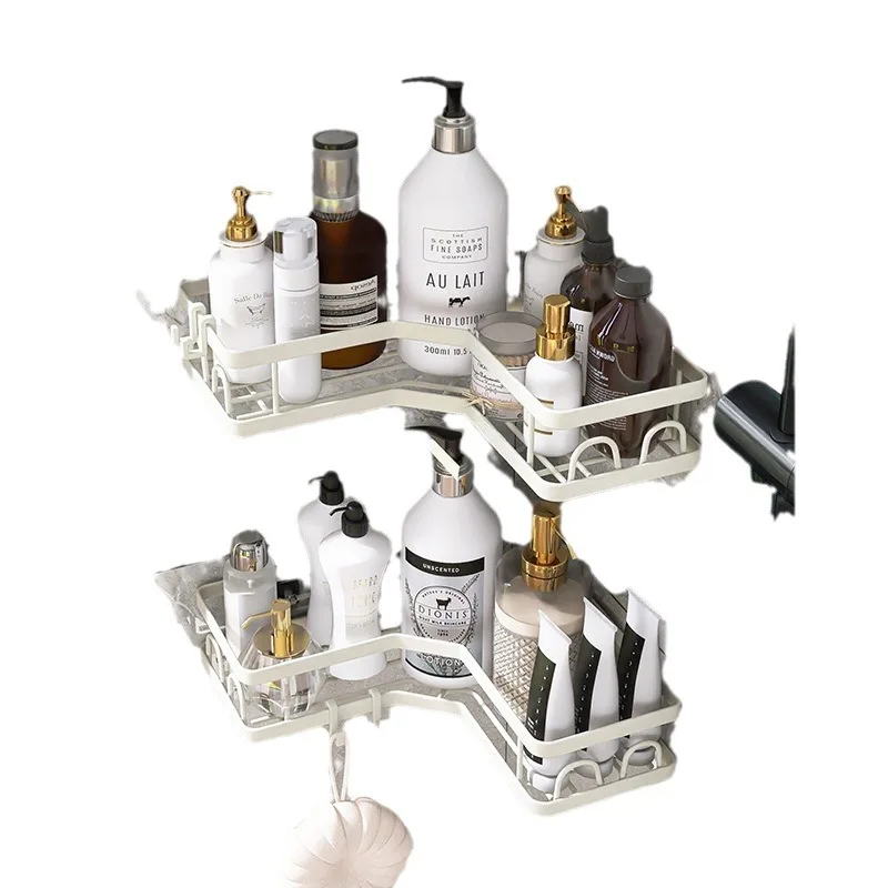 Kitchen Double Shelves Multi Wall Mounted Self Adhesive Bathroom Corner Rack Shelf Shower Caddy Corner Storage Shelves