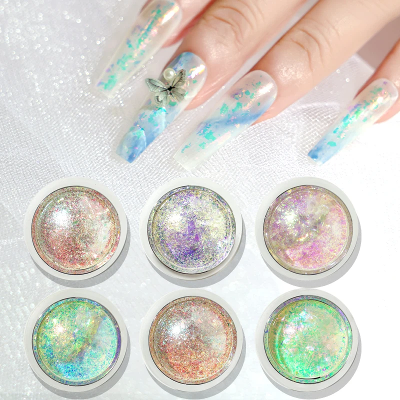 TB Acrylic Nail Diamond Powder Holographic Aurora Powder For Nails Transparent Laser Pigment Nail Glitter Powder