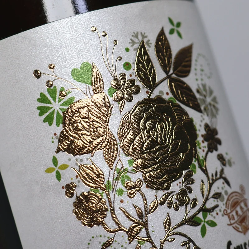Custom frosted line spot uv wine labels,gold hot stamping printing adhesive wine bottle label manufacturer