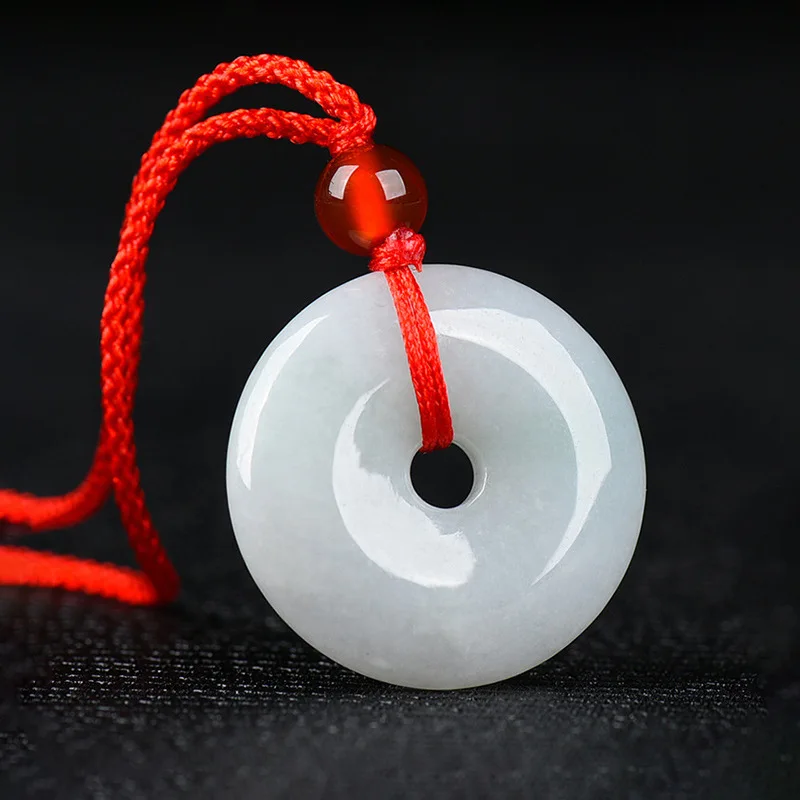 Chinese 100% Genuine Certified Circle Donut Coin Jadeite Jade Pendant Necklace Jade Peace Button Pendant
